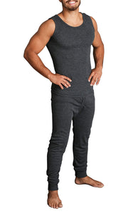 2pcs Set Mens Merino Wool Blend Thermal Singlet Top & Pants Underwear Thermals - Black - L
