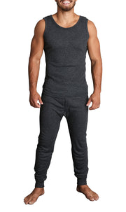 2pcs Set Mens Merino Wool Blend Thermal Singlet Top & Pants Underwear Thermals - Black - M