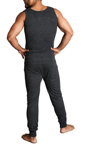 2pcs Set Mens Merino Wool Blend Thermal Singlet Top & Pants Underwear Thermals - Black - XXL