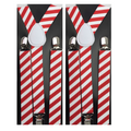2x Mens Suspenders Braces Adjustable Strong Clip On Elastic Formal Wedding Slim - Red/White Diagonal Stripes V563-2SLIMSUSPEND-REDWHTDIASTR