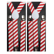 2x Mens Suspenders Braces Adjustable Strong Clip On Elastic Formal Wedding Slim - Red/White Diagonal Stripes V563-2SLIMSUSPEND-REDWHTDIASTR