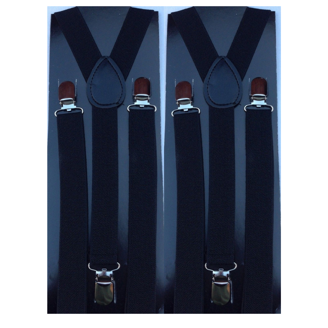 2x Mens Suspenders Braces Adjustable Strong Clip On Elastic Formal Wedding Slim - Black V563-2SLIMSUSPENDERS-BLK