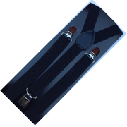 2x Mens Suspenders Braces Adjustable Strong Clip On Elastic Formal Wedding Slim - Black V563-2SLIMSUSPENDERS-BLK