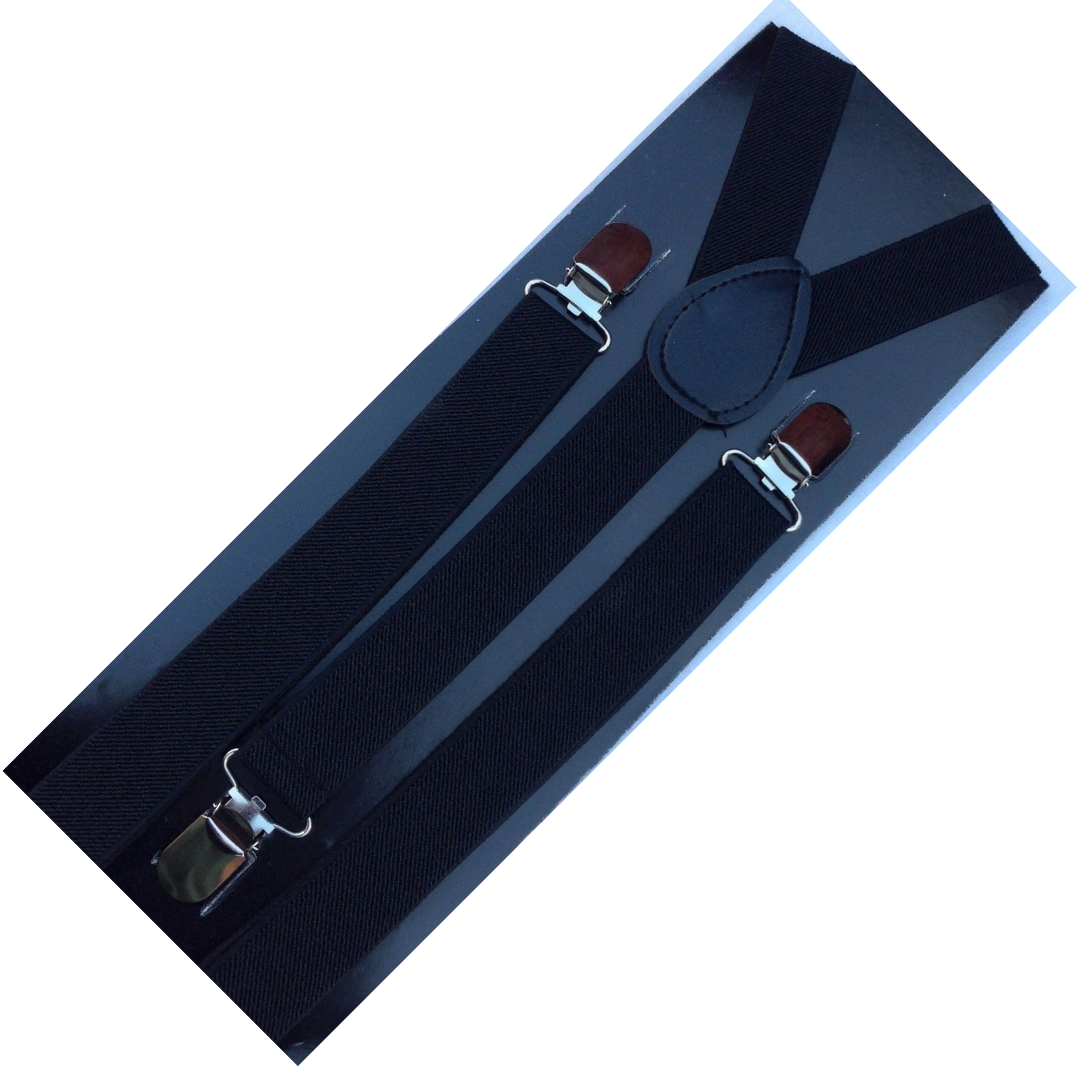 2x Mens Suspenders Braces Adjustable Strong Clip On Elastic Formal Wedding Slim - Black V563-2SLIMSUSPENDERS-BLK