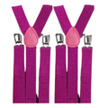 2x Mens Suspenders Braces Adjustable Strong Clip On Elastic Formal Wedding Slim - Hot Pink (Glitter) V563-2SLIMSUSPENDERS-HTPNKGLIT