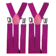 2x Mens Suspenders Braces Adjustable Strong Clip On Elastic Formal Wedding Slim - Hot Pink (Glitter) V563-2SLIMSUSPENDERS-HTPNKGLIT