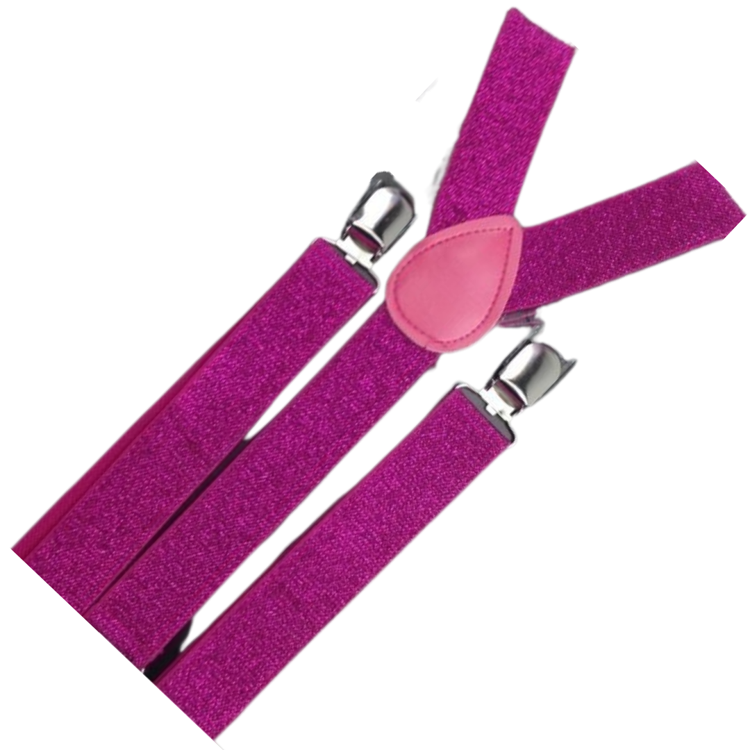 2x Mens Suspenders Braces Adjustable Strong Clip On Elastic Formal Wedding Slim - Hot Pink (Glitter) V563-2SLIMSUSPENDERS-HTPNKGLIT
