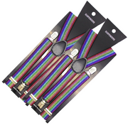 2x Mens Suspenders Braces Adjustable Strong Clip On Elastic Formal Wedding Slim - Rainbow (Glitter) V563-2SLIMSUSPENDERS-RNBWSEQN