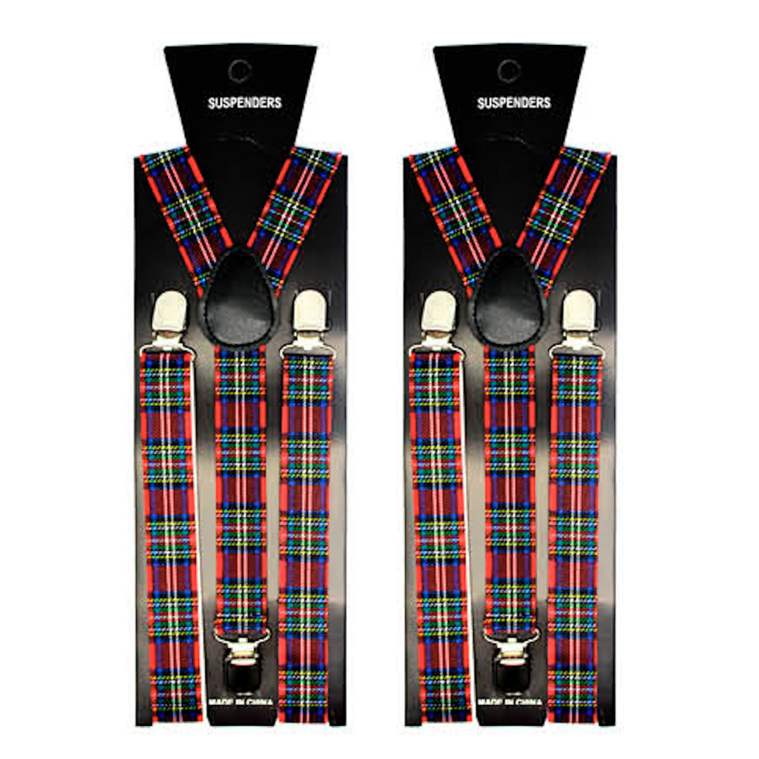 2x Mens Suspenders Braces Adjustable Strong Clip On Elastic Formal Wedding Slim - Tartan 2 V563-2SLIMSUSPENDERS-TRTAN2