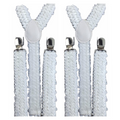 2x Mens Suspenders Braces Adjustable Strong Clip On Elastic Formal Wedding Slim - White (Sequin) V563-2SLIMSUSPENDERS-WHTSEQN