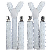 2x Mens Suspenders Braces Adjustable Strong Clip On Elastic Formal Wedding Slim - White (Sequin) V563-2SLIMSUSPENDERS-WHTSEQN