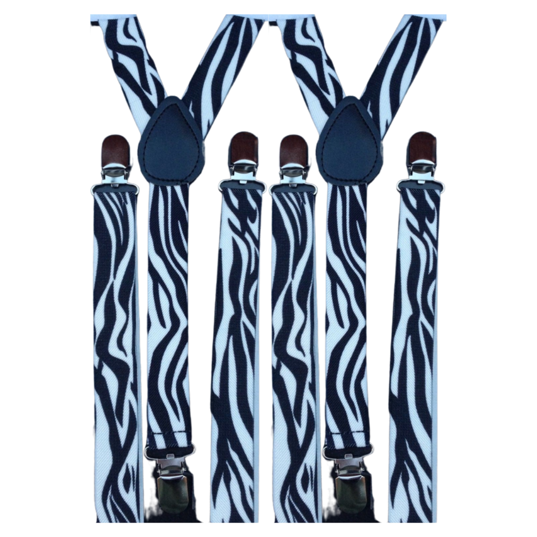 2x Mens Suspenders Braces Adjustable Strong Clip On Elastic Formal Wedding Slim - Zebra V563-2SLIMSUSPENDERS-ZEB