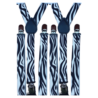 2x Mens Suspenders Braces Adjustable Strong Clip On Elastic Formal Wedding Slim - Zebra V563-2SLIMSUSPENDERS-ZEB