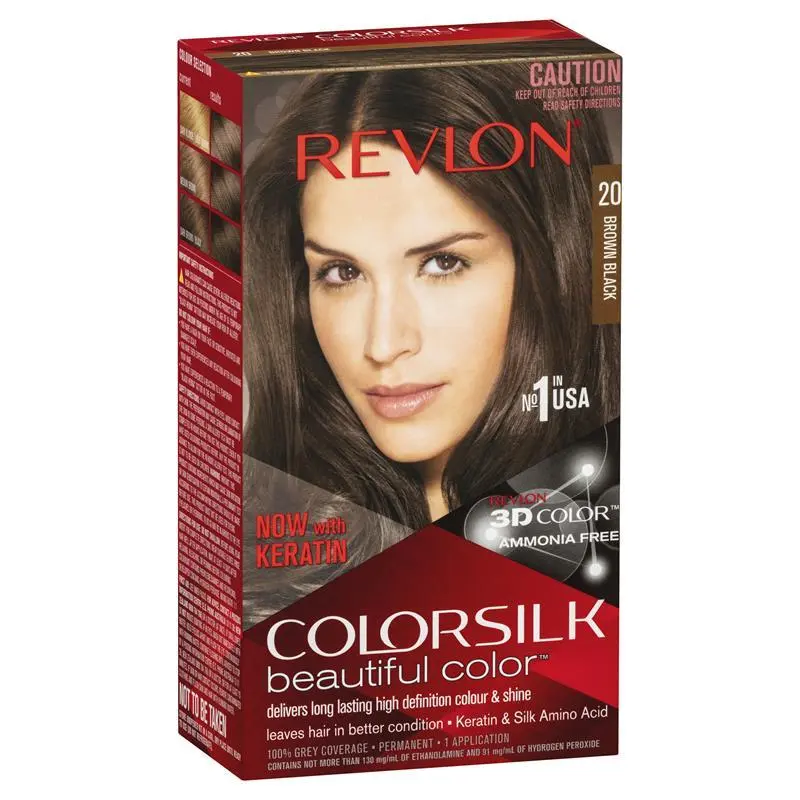 Revlon ColorSilk 20 Brown Black Permanent 3D Hair Colour w/ Keratin - Brown/Black V563-309978695202