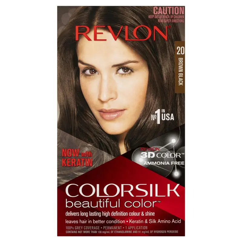 Revlon ColorSilk 20 Brown Black Permanent 3D Hair Colour w/ Keratin - Brown/Black V563-309978695202