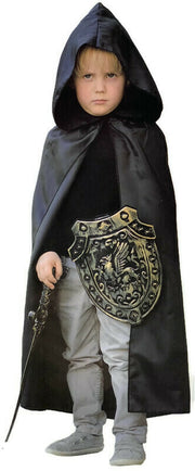 Kids Cape Cloak Hooded Robe Halloween Vampire Witch Wizard 120cm Hood - Black V563-3190