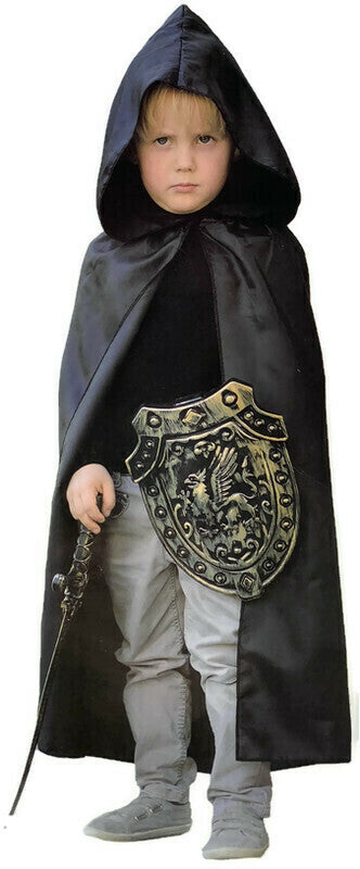 Kids Cape Cloak Hooded Robe Halloween Vampire Witch Wizard 120cm Hood - Black V563-3190