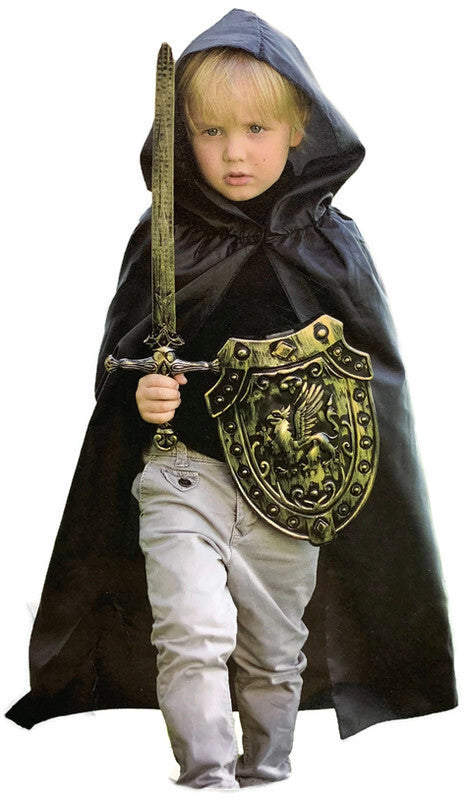 Kids Cape Cloak Hooded Robe Halloween Vampire Witch Wizard 120cm Hood - Black V563-3190