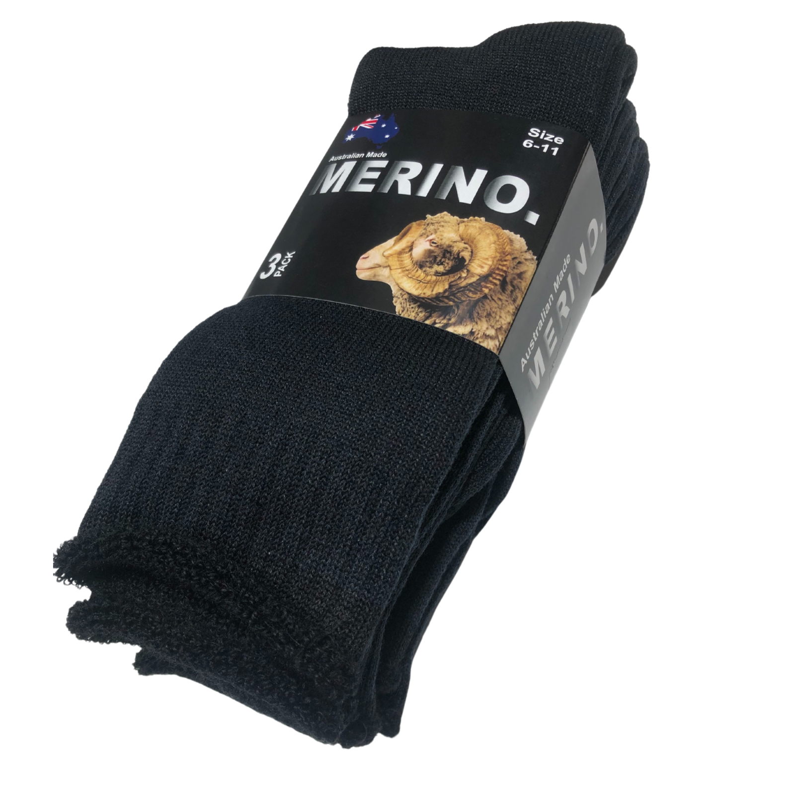 3 Pairs MERINO WOOL SOCKS Mens Heavy Duty Premium Thick Work Socks Cushion - Black - 11-14 V563-3AUSOCKS-BLK-SZE11-14