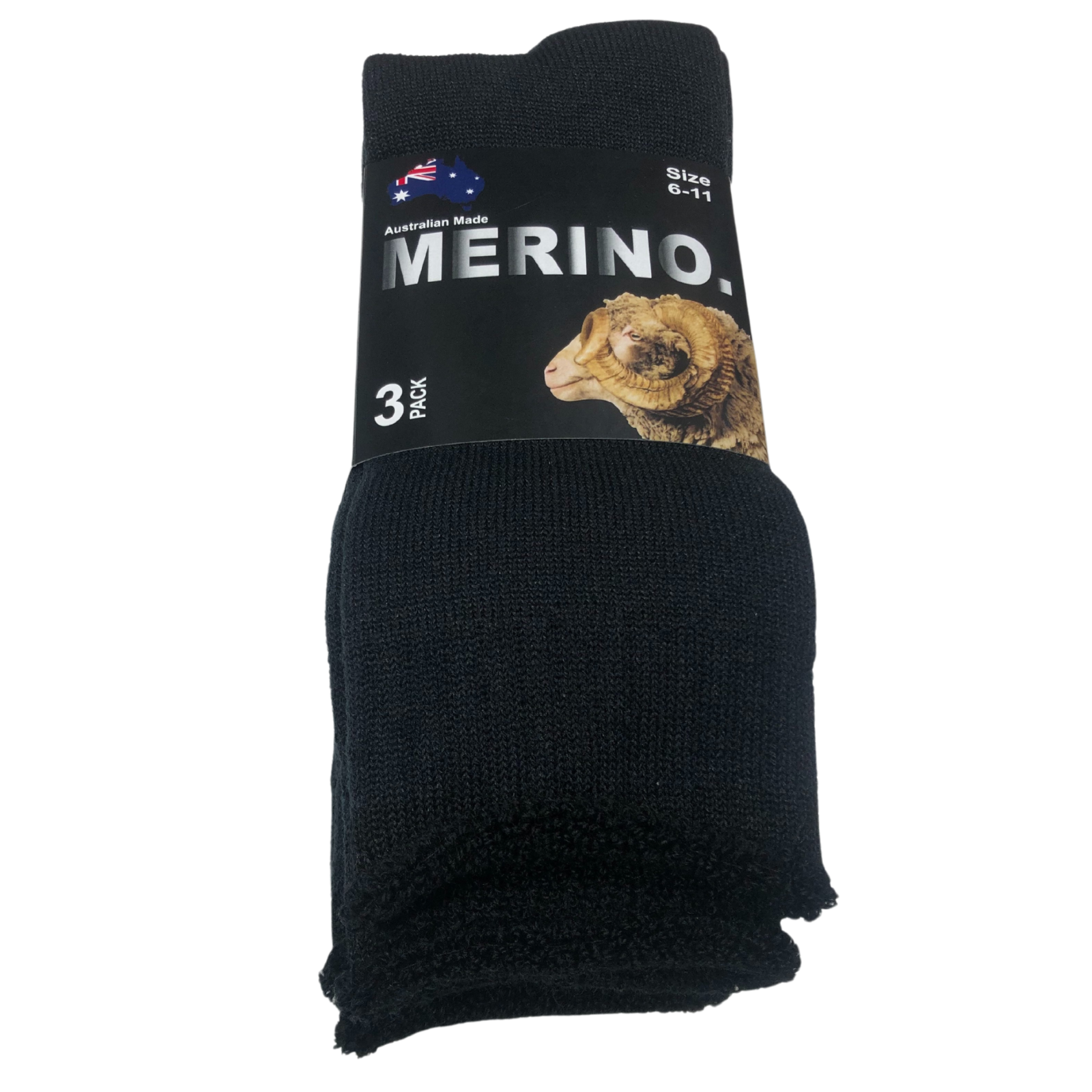 3 Pairs MERINO WOOL SOCKS Mens Heavy Duty Premium Thick Work Socks Cushion - Black - 11-14 V563-3AUSOCKS-BLK-SZE11-14