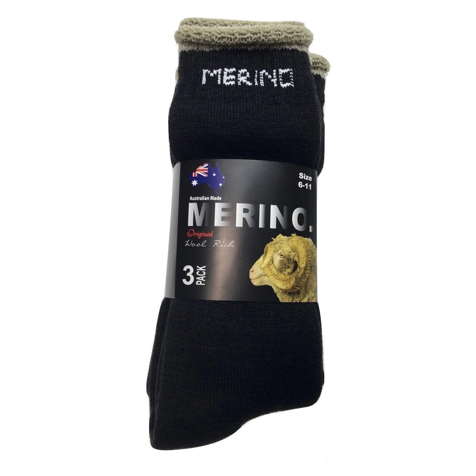 3 Pairs MERINO WOOL SOCKS Mens Heavy Duty Premium Thick Work Socks Cushion - Olive - 11-14 V563-3AUSOCKS-OLVE-SZE11-1