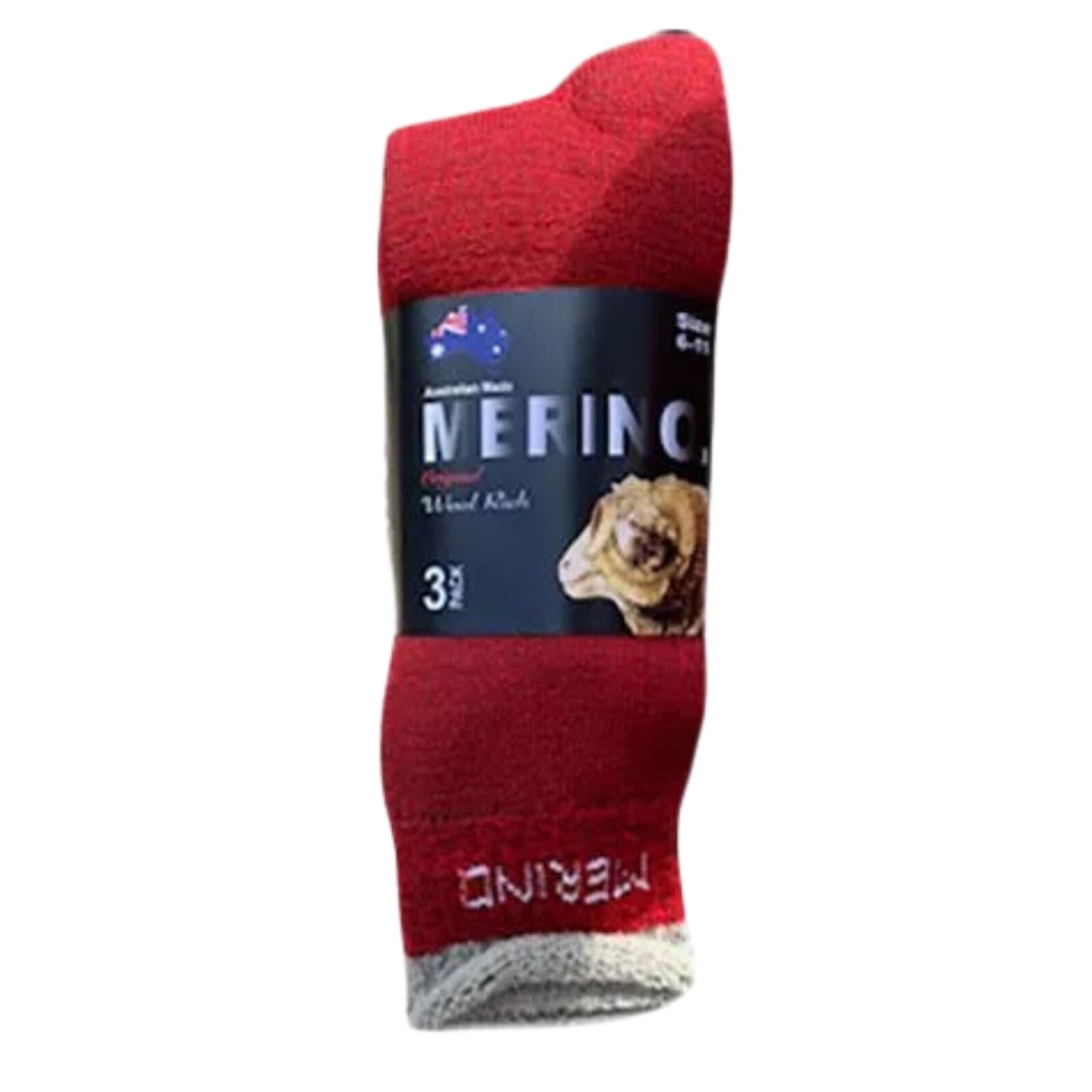 3 Pairs MERINO WOOL SOCKS Mens Heavy Duty Premium Thick Work Socks Cushion - Red - 11-14 V563-3AUSOCKS-RED-SZE11-14