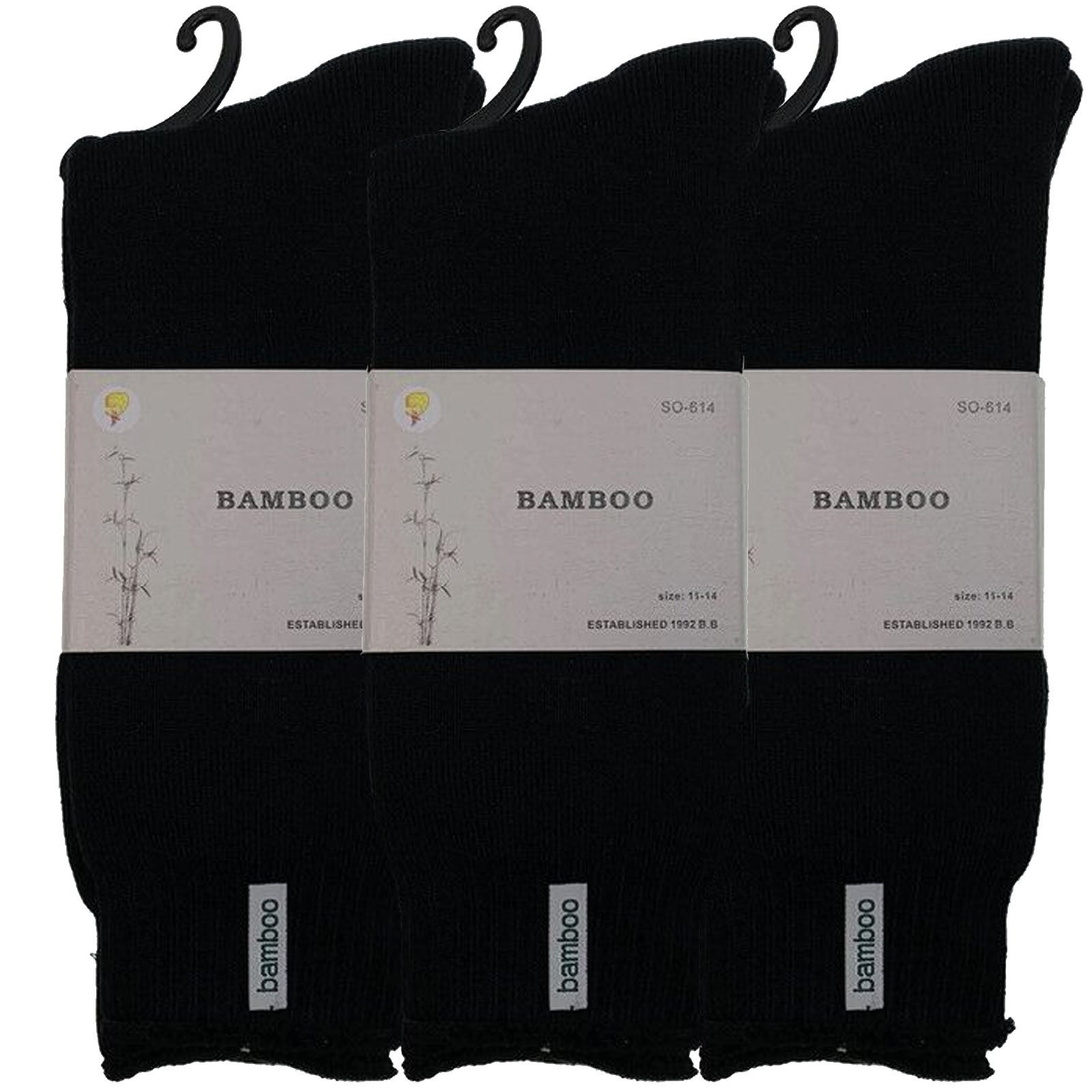 3 Pairs PREMIUM BAMBOO SOCKS Mens Heavy Duty Thick Work Socks BULK Cushion - Black - 11-14 V563-3BBSOX-BLK-SIZE11-14