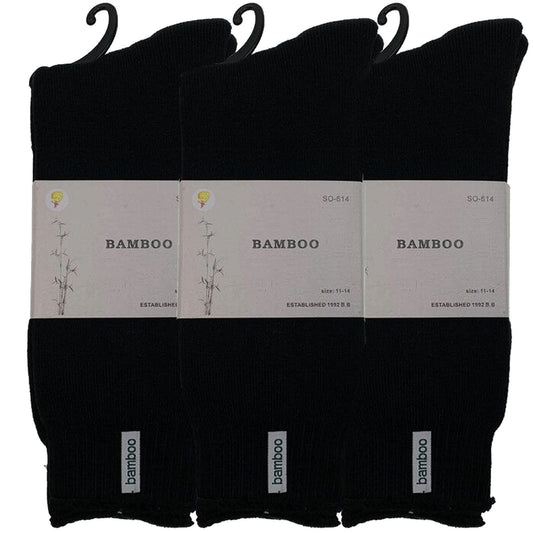 3 Pairs PREMIUM BAMBOO SOCKS Mens Heavy Duty Thick Work Socks BULK Cushion - Black - 11-14 V563-3BBSOX-BLK-SIZE11-14