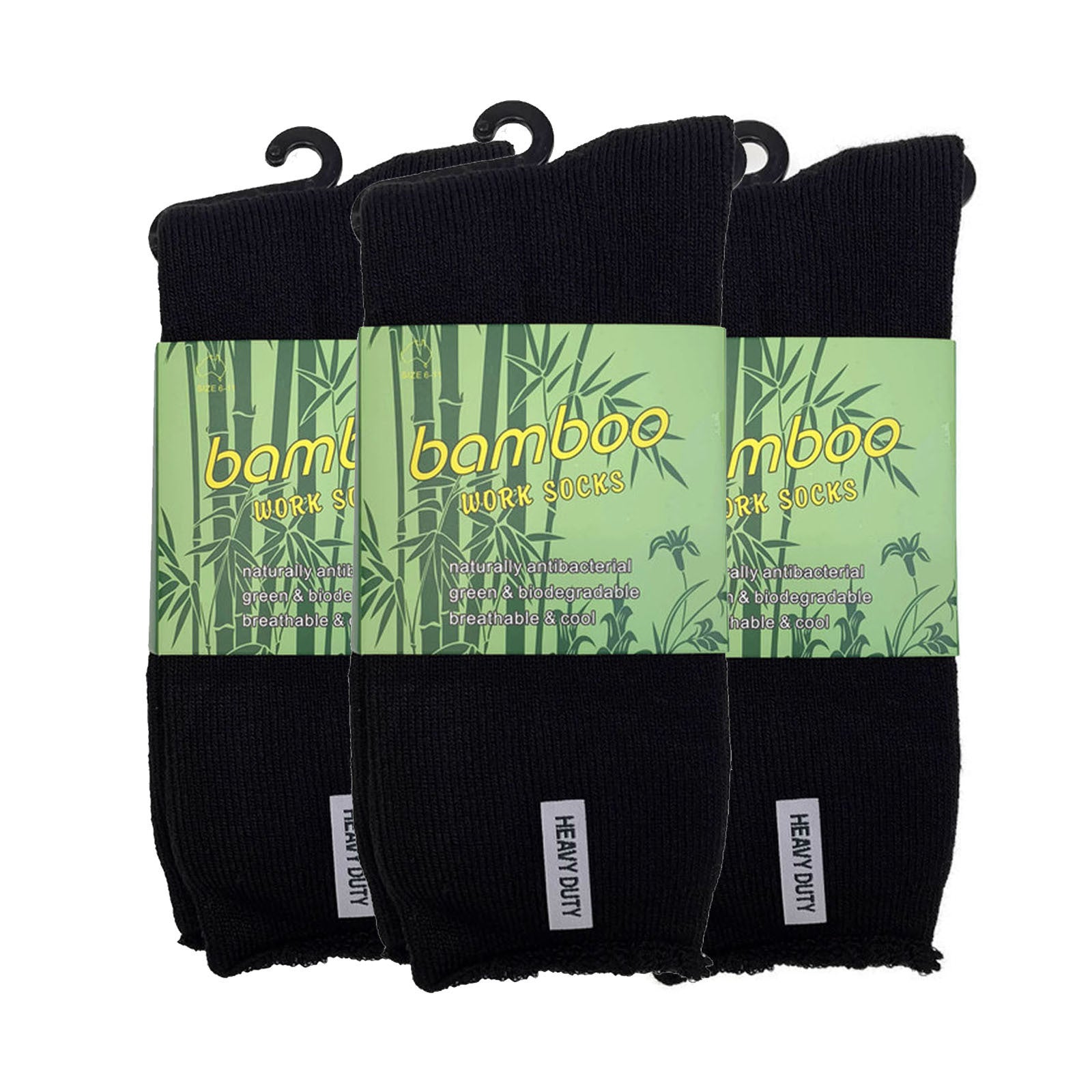 3 Pairs PREMIUM BAMBOO SOCKS Mens Heavy Duty Thick Work Socks Cushion BULK - Black - 11-14 V563-3BSOX-BLK-SIZE11-14