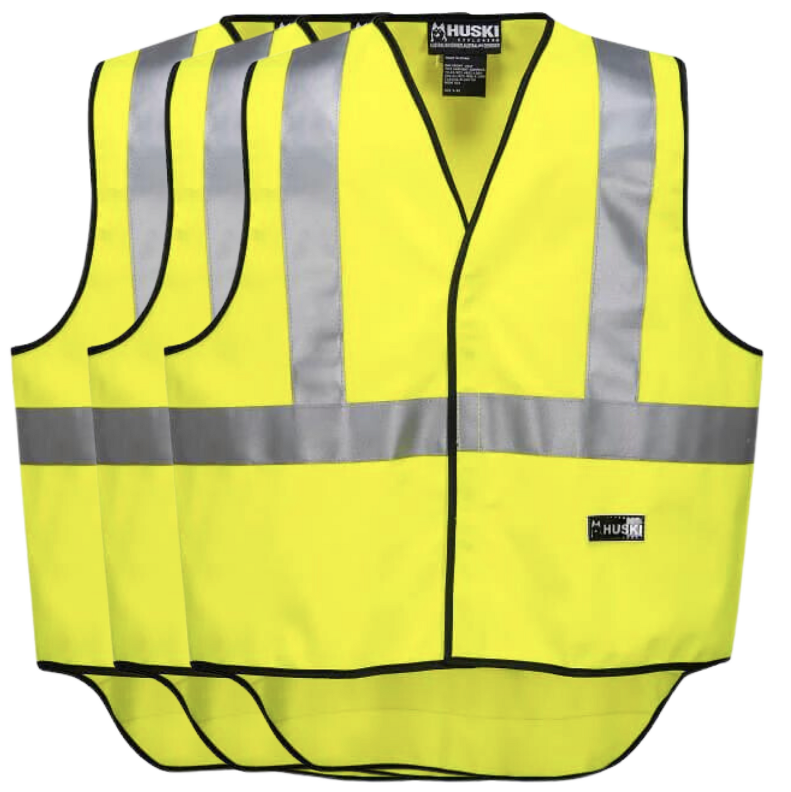 3x HUSKI Hi Vis Patrol Vest 3M Tape Safety Workwear High Visibility Bulk - Yellow - L V563-3HUSKIVEST-YELLOW-L