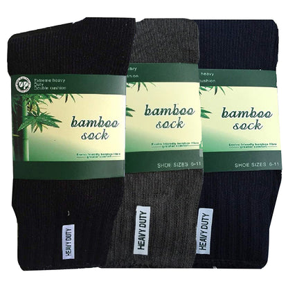 3 Pairs BAMBOO SOCKS Mens Heavy Duty Premium Thick Work Socks Cushion BULK - Assorted Colour Pack - 11-14 V563-3MBSKS-ACOLOUR-SIZE11-14