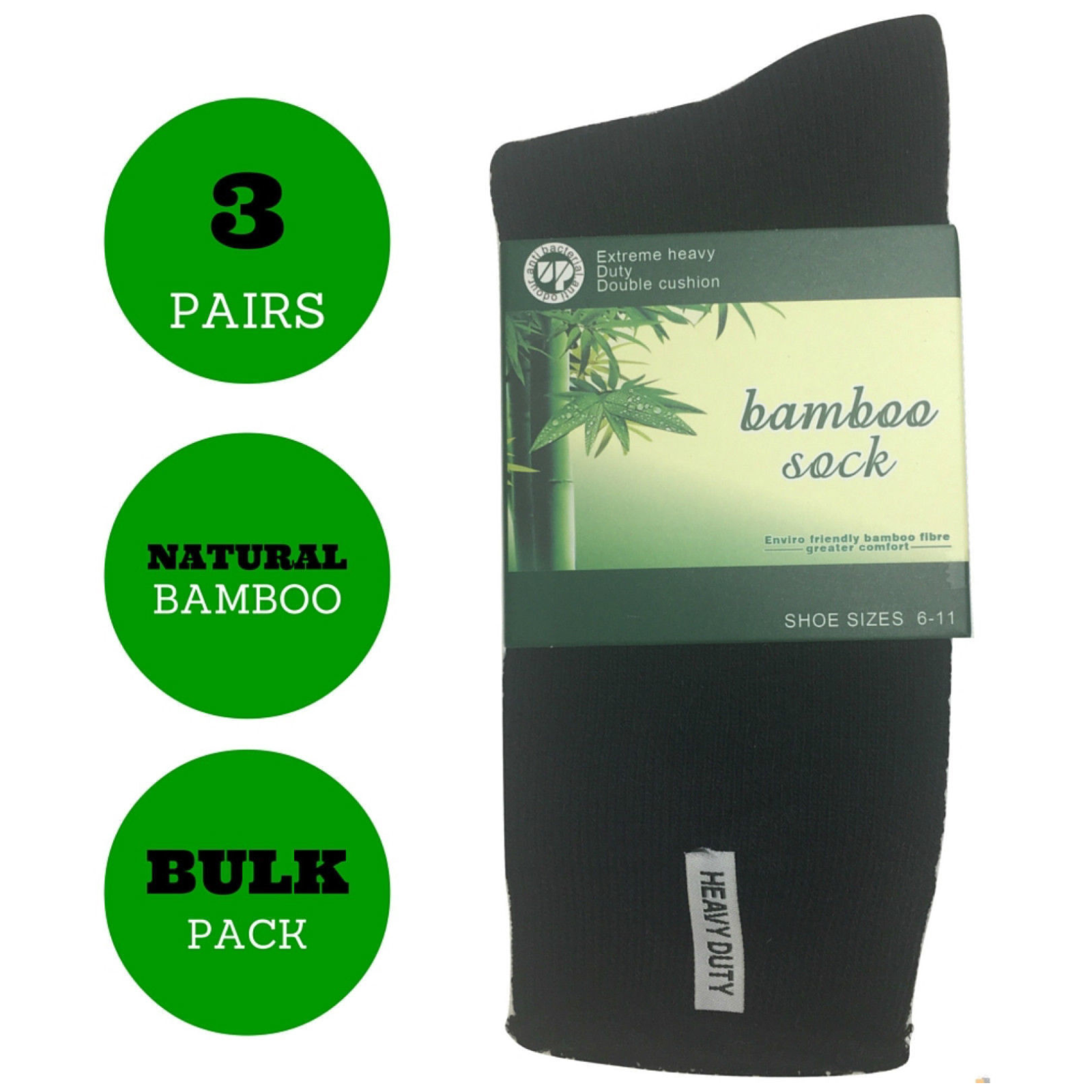 3 Pairs BAMBOO SOCKS Mens Heavy Duty Premium Thick Work Socks Cushion BULK - Assorted Colour Pack - 11-14 V563-3MBSKS-ACOLOUR-SIZE11-14