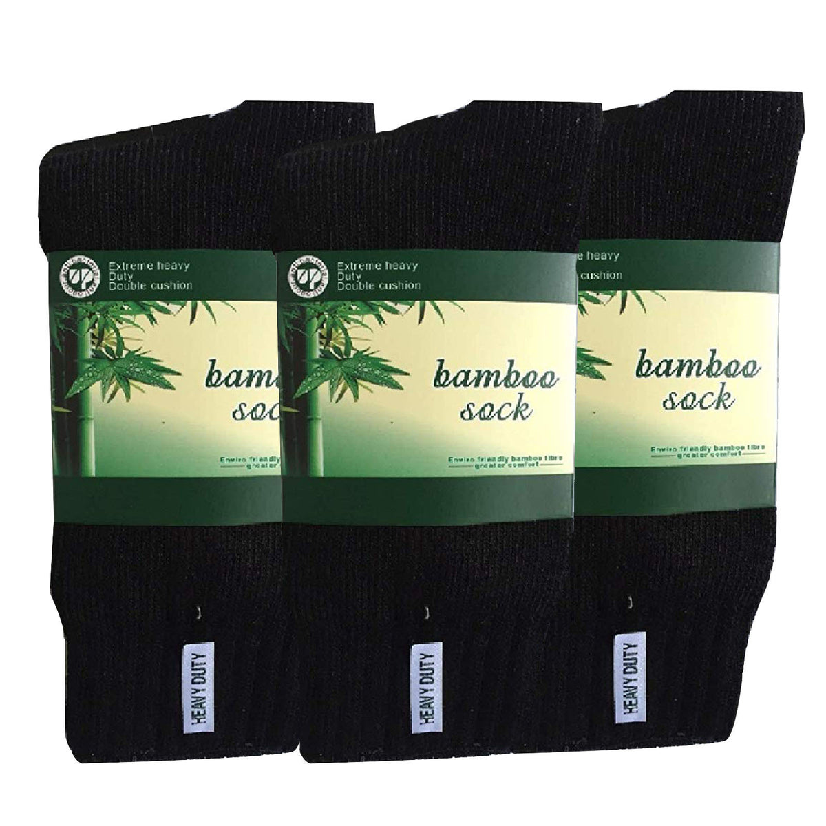 3 Pairs BAMBOO SOCKS Mens Heavy Duty Premium Thick Work Socks Cushion BULK - Black - 11-14 V563-3MBSKS-BLK-SIZE11-14