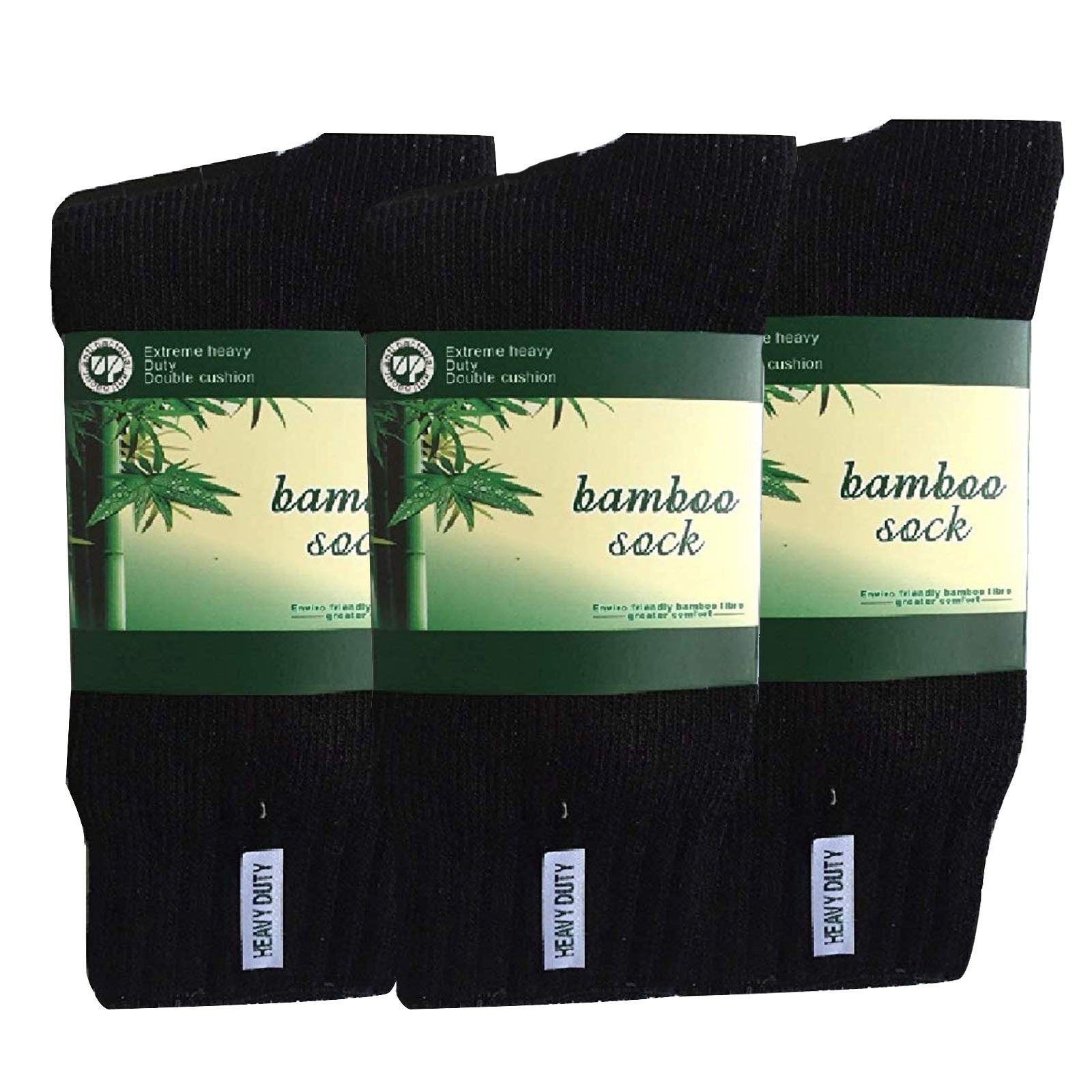 3 Pairs BAMBOO SOCKS Mens Heavy Duty Premium Thick Work Socks Cushion BULK - Black - 6-11 V563-3MBSKS-BLK-SIZE6-11