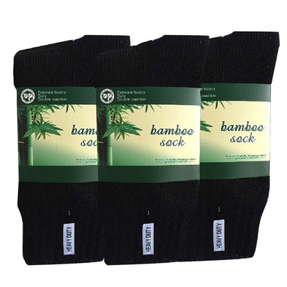 3 Pairs BAMBOO SOCKS Mens Heavy Duty Premium Thick Work Socks Cushion BULK - Black - 6-11 V563-3MBSKS-BLK-SIZE6-11