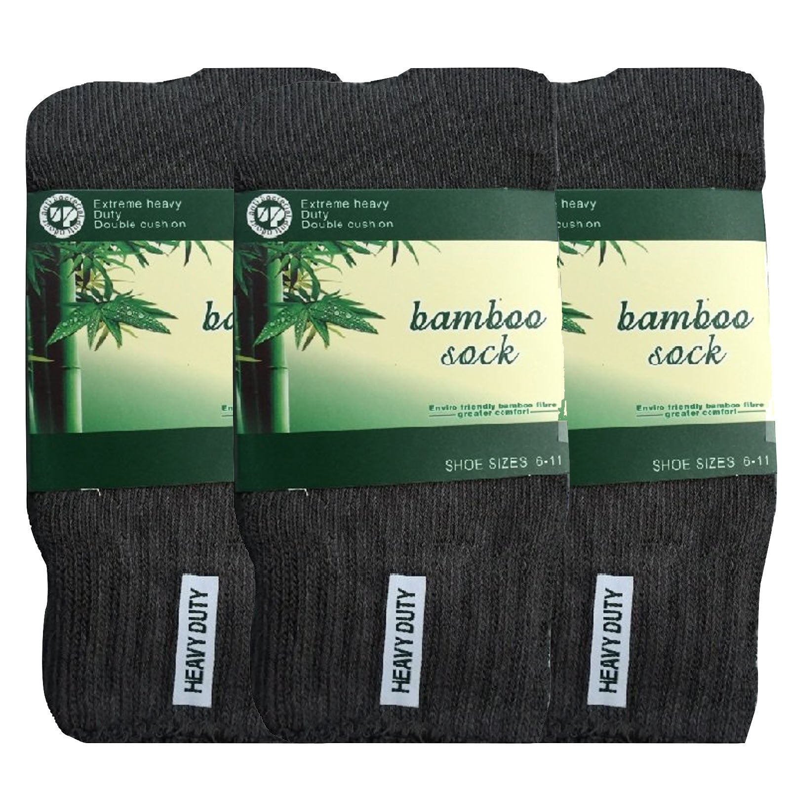 3 Pairs BAMBOO SOCKS Mens Heavy Duty Premium Thick Work Socks Cushion BULK - Charcoal Grey - 11-14 V563-3MBSKS-CHRCLGRY-SIZE11-14