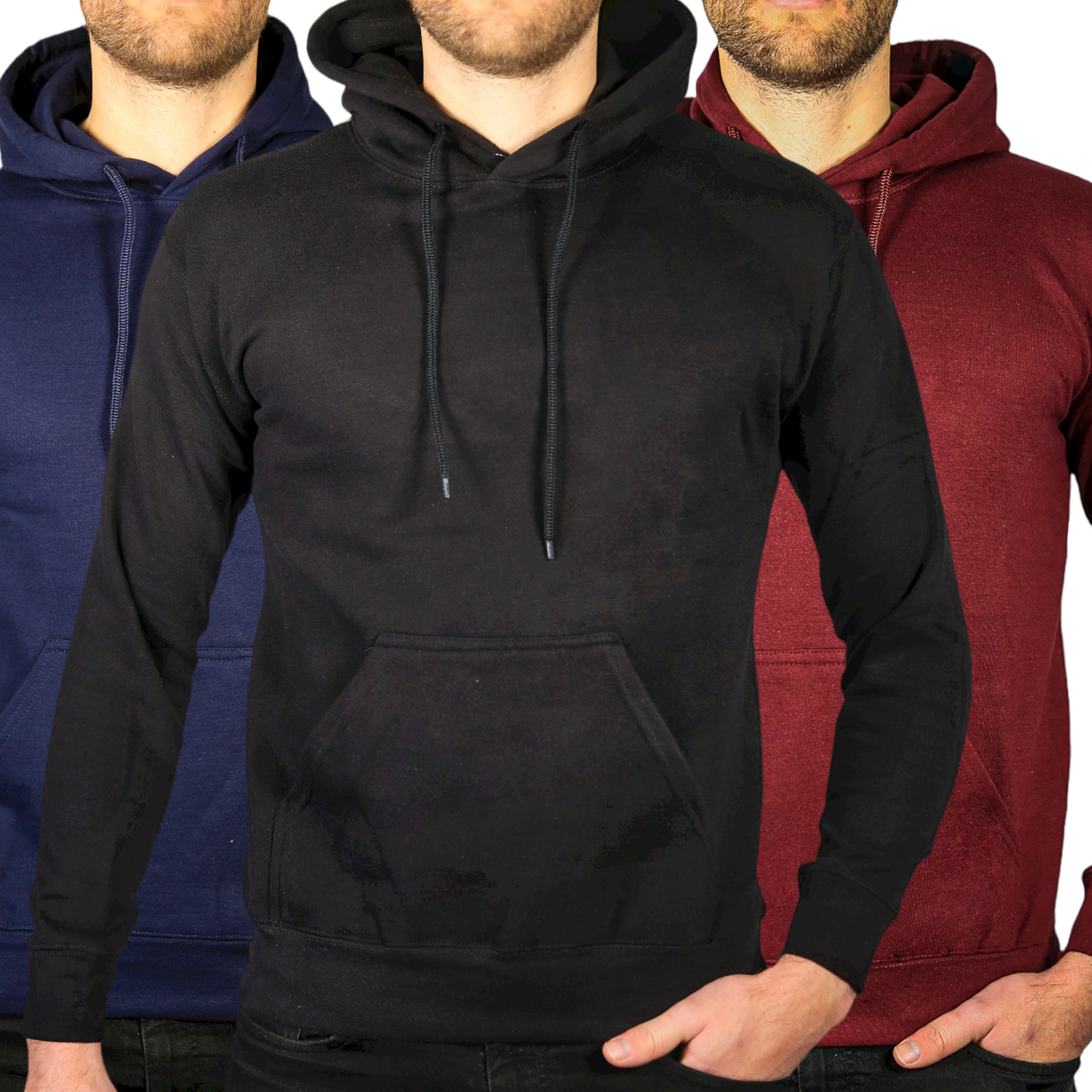 3x Adult Mens 100% Cotton Fleece Hoodie Jumper Pullover Sweater Warm Sweatshirt - L V563-3PCSSANNFIELD-ASST-L