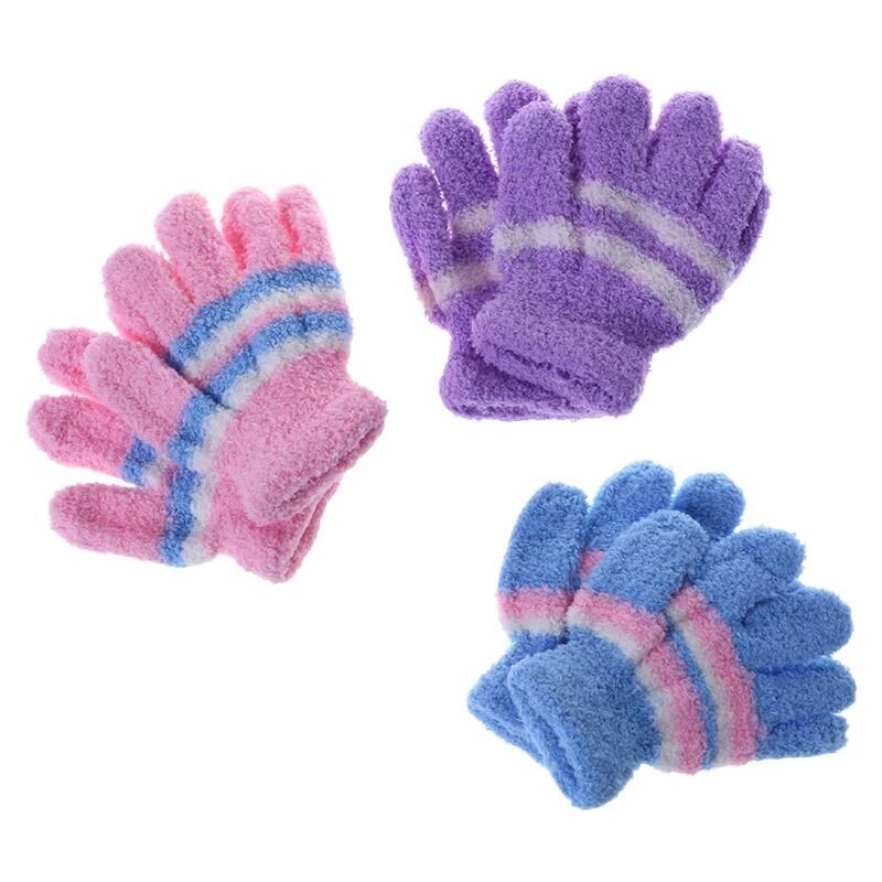 3 Pair Baby Gloves Warm Winter Full Finger Thermal Coral Fleece Kids Boys Girls V563-3PR-KIDGLOVS-ASTD