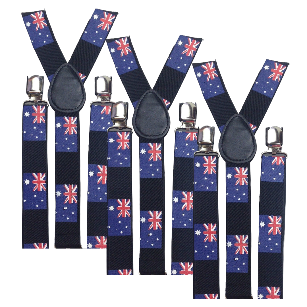 3x Mens Suspenders Braces Adjustable Strong Clip On Elastic Formal Wedding Slim - Australia Flag V563-3SLIMSUSPENDERS-AUSFLAG