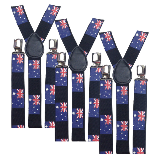3x Mens Suspenders Braces Adjustable Strong Clip On Elastic Formal Wedding Slim - Australia Flag V563-3SLIMSUSPENDERS-AUSFLAG