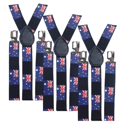 3x Mens Suspenders Braces Adjustable Strong Clip On Elastic Formal Wedding Slim - Australia Flag V563-3SLIMSUSPENDERS-AUSFLAG