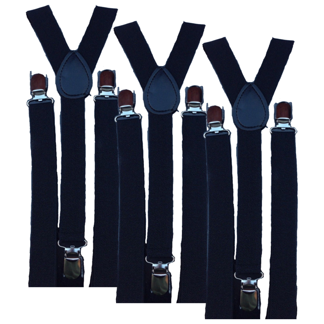 3x Mens Suspenders Braces Adjustable Strong Clip On Elastic Formal Wedding Slim - Black V563-3SLIMSUSPENDERS-BLK
