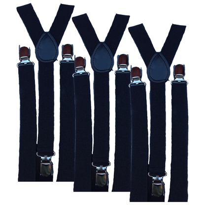 3x Mens Suspenders Braces Adjustable Strong Clip On Elastic Formal Wedding Slim - Black V563-3SLIMSUSPENDERS-BLK
