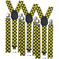 3x Mens Slim Suspenders Braces Adjustable Clip On - Black/Yellow Check V563-3SLIMSUSPENDERS-BLKYLWCHK