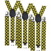 3x Mens Slim Suspenders Braces Adjustable Clip On - Black/Yellow Check V563-3SLIMSUSPENDERS-BLKYLWCHK