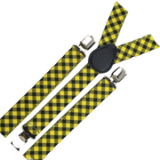 3x Mens Slim Suspenders Braces Adjustable Clip On - Black/Yellow Check V563-3SLIMSUSPENDERS-BLKYLWCHK