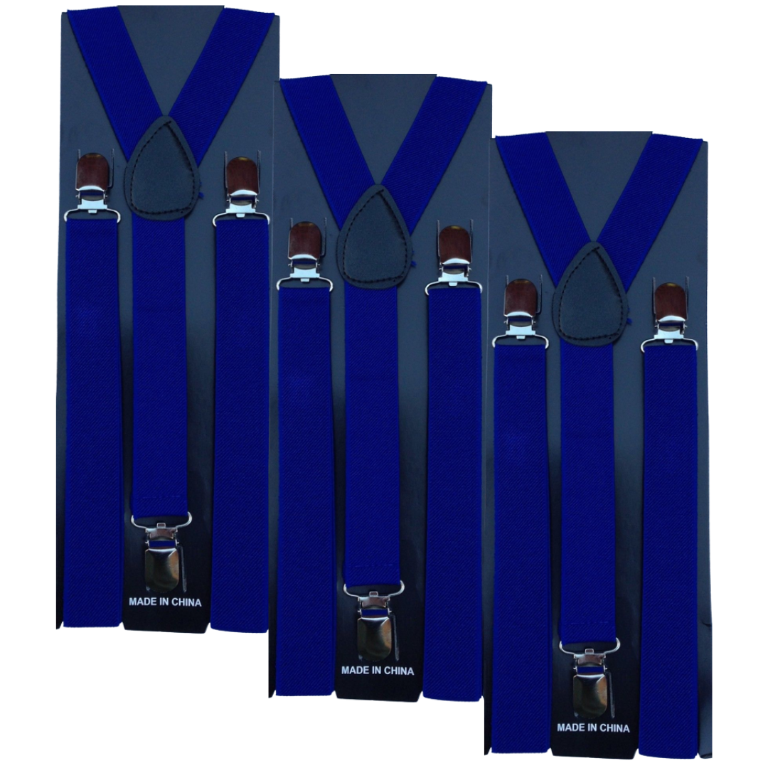 3x Mens Suspenders Braces Adjustable Strong Clip On Elastic Formal Wedding Slim - Blue V563-3SLIMSUSPENDERS-BLU