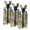 3x Mens Suspenders Braces Adjustable Strong Clip On Elastic Formal Wedding Slim - Gold (Sequin) V563-3SLIMSUSPENDERS-GLDSEQN