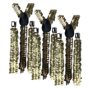3x Mens Suspenders Braces Adjustable Strong Clip On Elastic Formal Wedding Slim - Gold (Sequin) V563-3SLIMSUSPENDERS-GLDSEQN