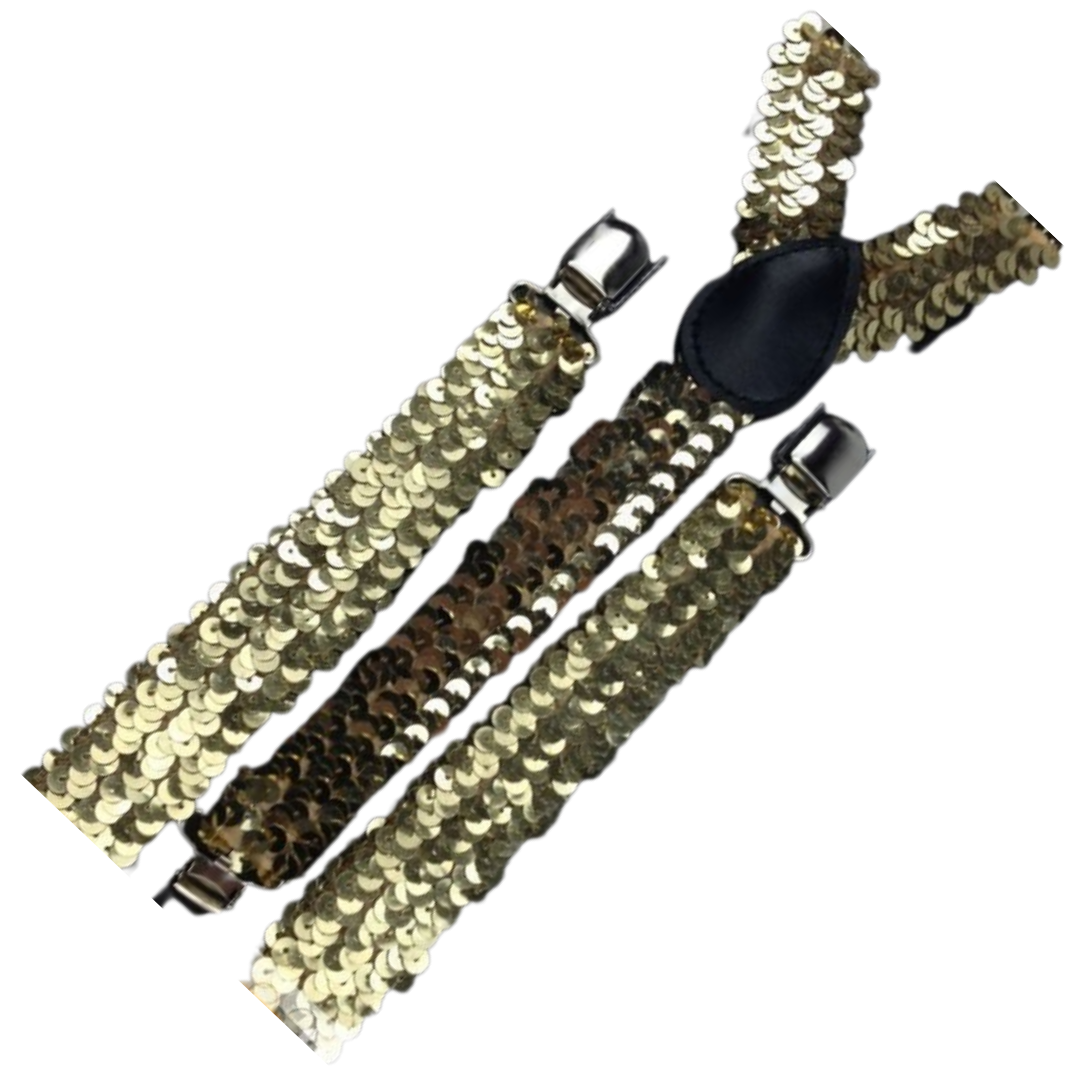 3x Mens Suspenders Braces Adjustable Strong Clip On Elastic Formal Wedding Slim - Gold (Sequin) V563-3SLIMSUSPENDERS-GLDSEQN